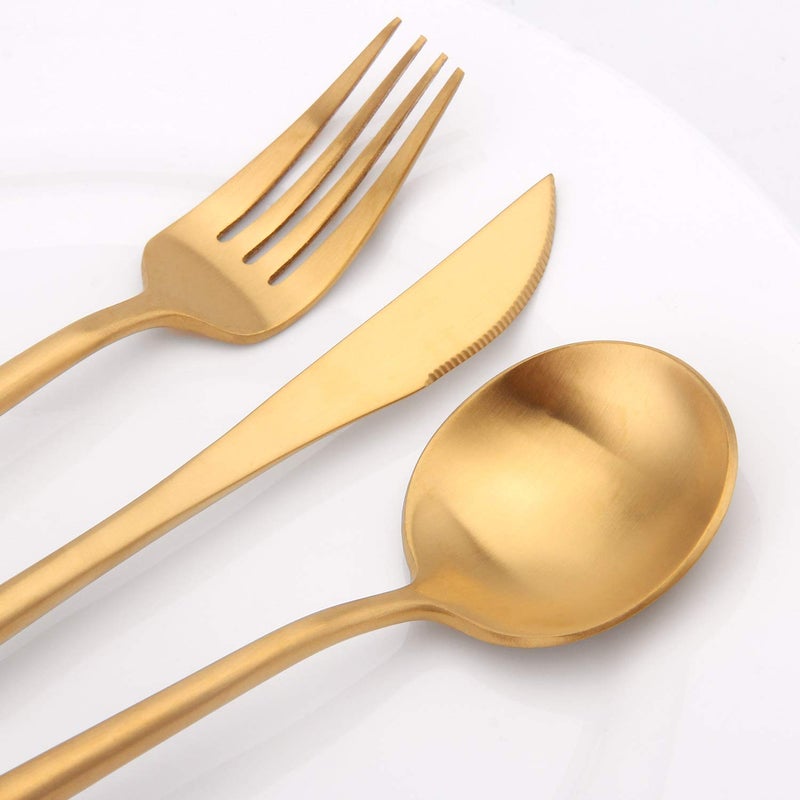 Vanys Matte Gold Silverware Set, Vanys 20 Piece Stainless Steel Cutlery Flatware Set, Kitchen Utensil Sets for 4, Tableware With Knife Spoons And Forks Set, Satin Finished Polished - Image 3
